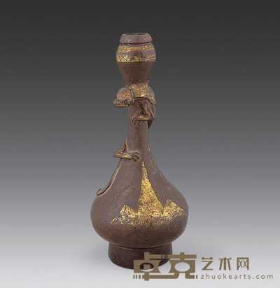 清初 铜盘螭贴金片小瓶 高15cm